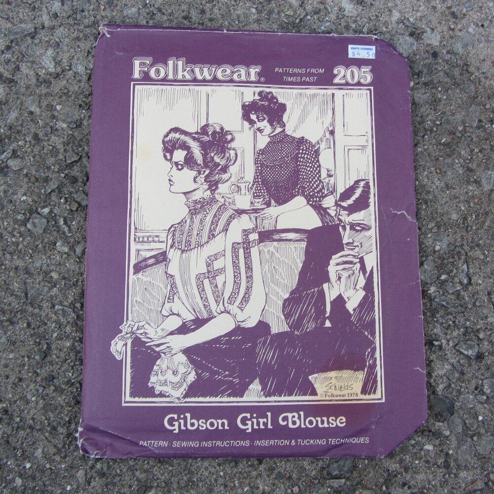 3 for $36 - folkwear 205 gibson girl blouse vintage 1978 sewing pattern (CL344)